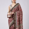 Maroon Printed Saree with Unstitched Blouse