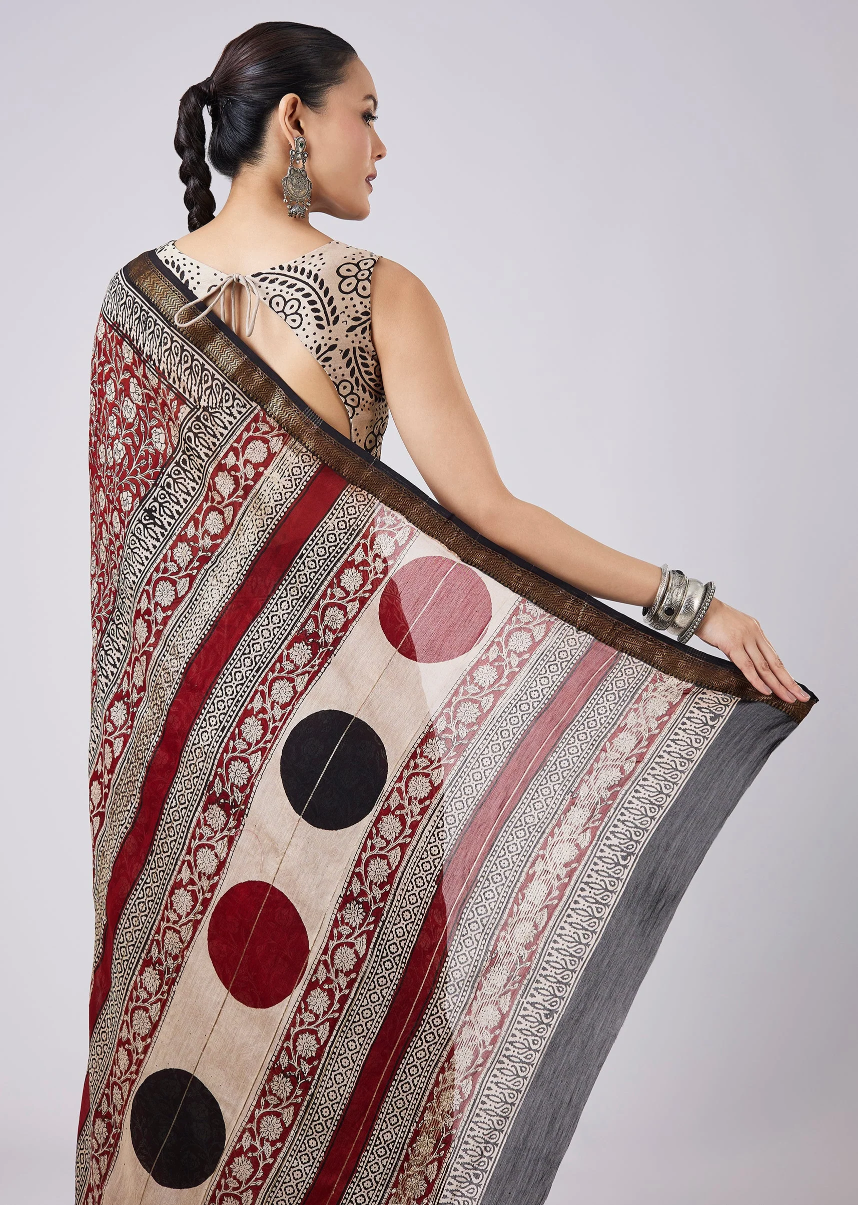 Maroon Printed Saree with Unstitched Blouse