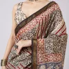 Cream Block Print Motif Saree with Unstitched Blouse