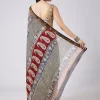 Cream Block Print Motif Saree with Unstitched Blouse