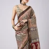 Cream Block Print Motif Saree with Unstitched Blouse