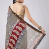 Cream Block Print Motif Saree with Unstitched Blouse