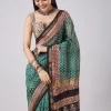 Sea Green Hand Painted Saree with Stitched Blouse