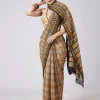 Brown Block Printed Motif Saree with Unstitched Blouse