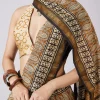Brown Block Printed Motif Saree with Unstitched Blouse