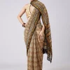 Brown Block Printed Motif Saree with Unstitched Blouse