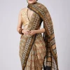 Brown Block Printed Motif Saree with Unstitched Blouse