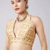 Brown Block Printed Motif Saree with Unstitched Blouse