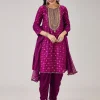 Magenta Bandhani Banarasi Dhoti Set With Gotta Work