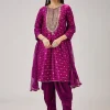 Magenta Bandhani Banarasi Dhoti Set With Gotta Work