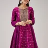 Magenta Bandhani Banarasi Dhoti Set With Gotta Work