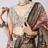 Brown Block Print Tassel Saree with Unstitched Blouse