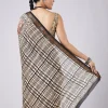 Brown Block Print Tassel Saree with Unstitched Blouse