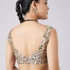 Brown Block Print Tassel Saree with Unstitched Blouse