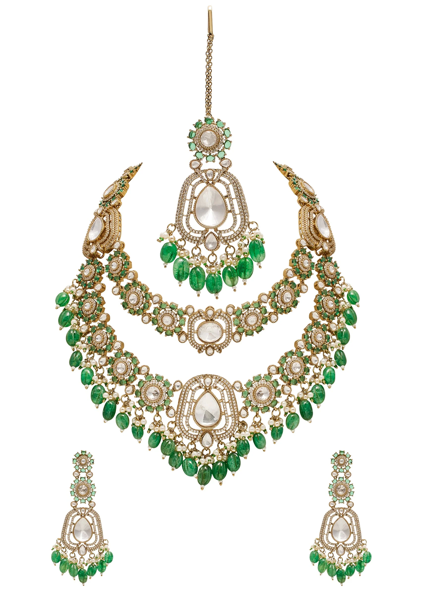Green Gold Festive Necklace Set