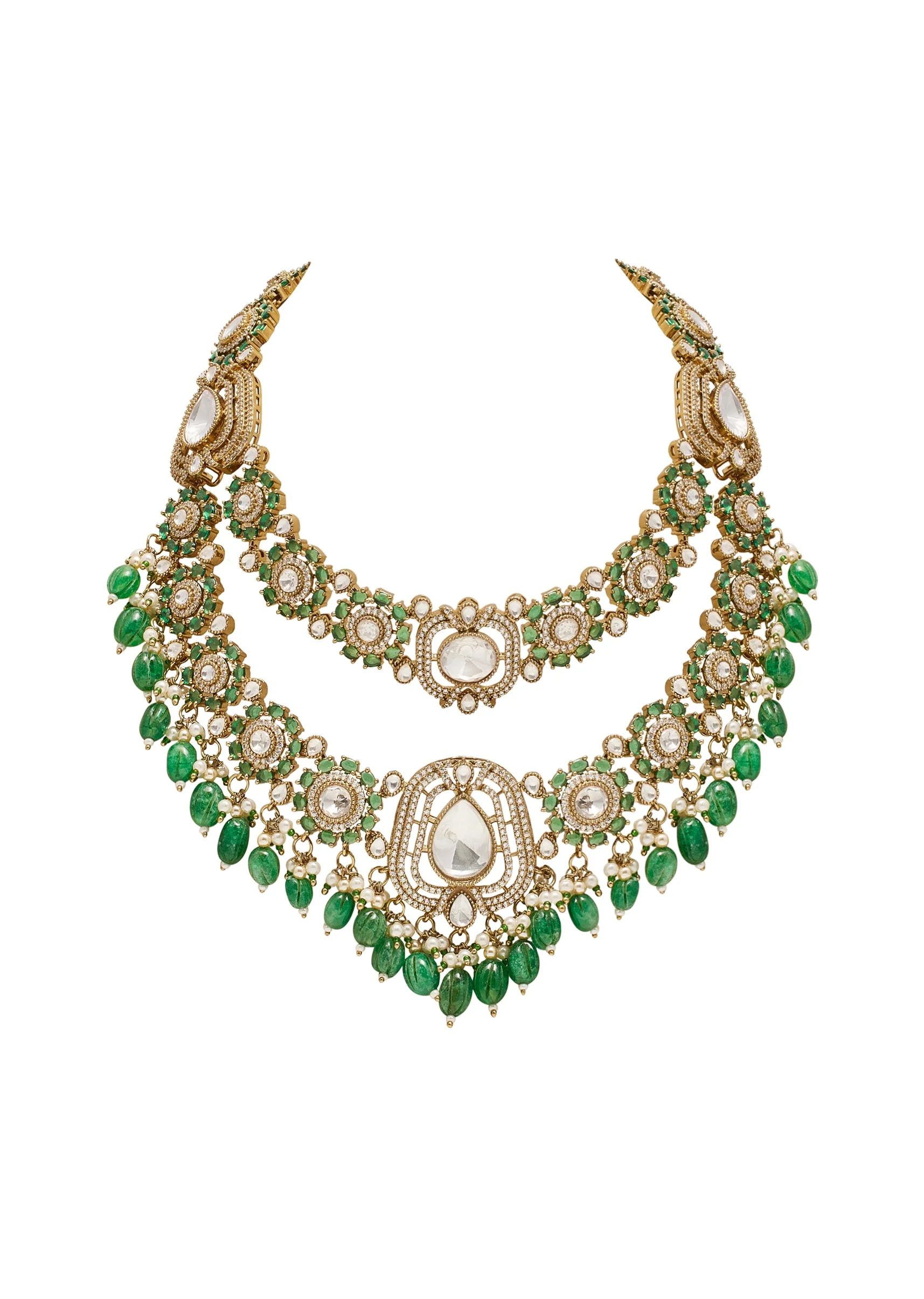 Green Gold Festive Necklace Set