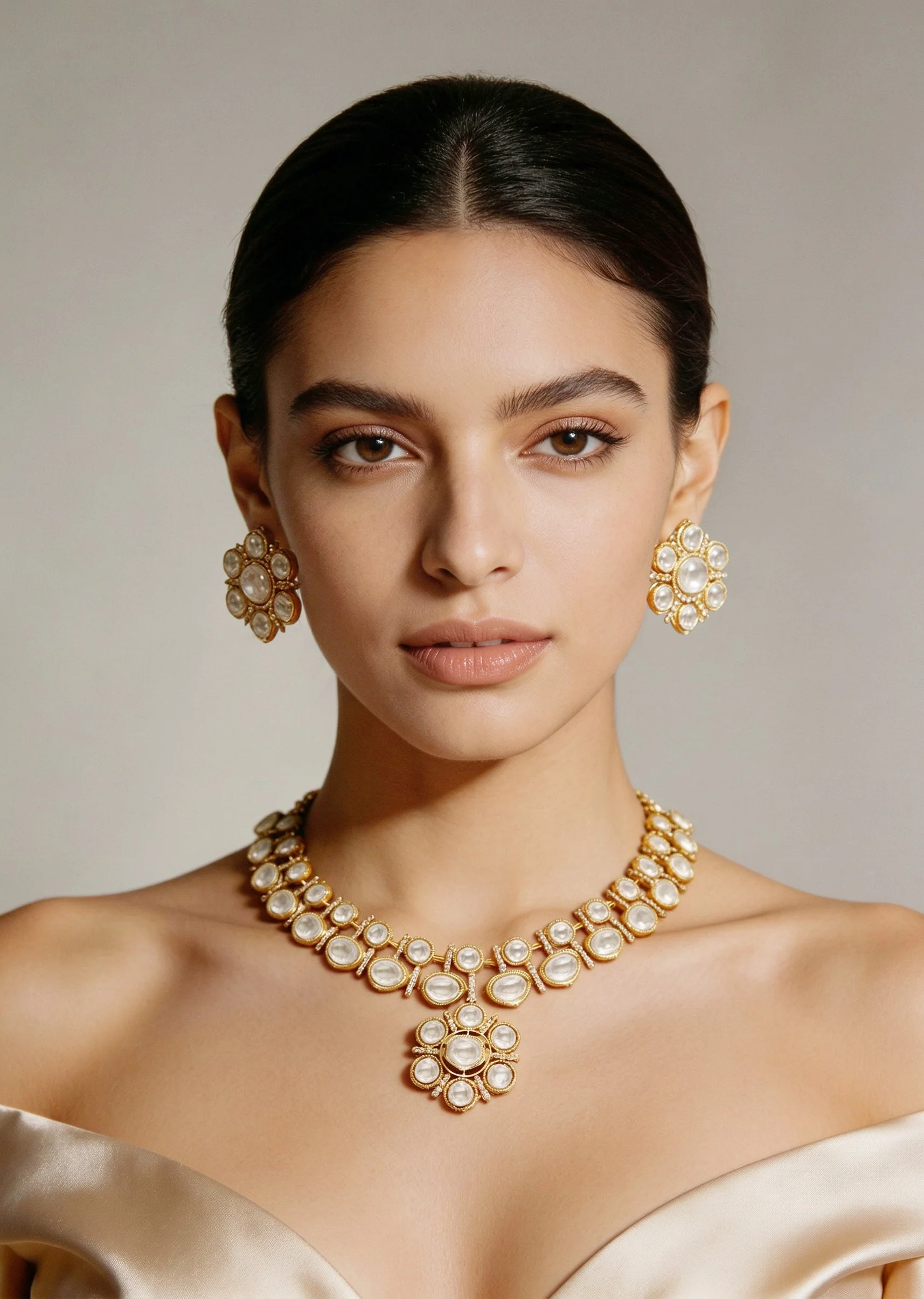 White Gold Pearl Necklace Set