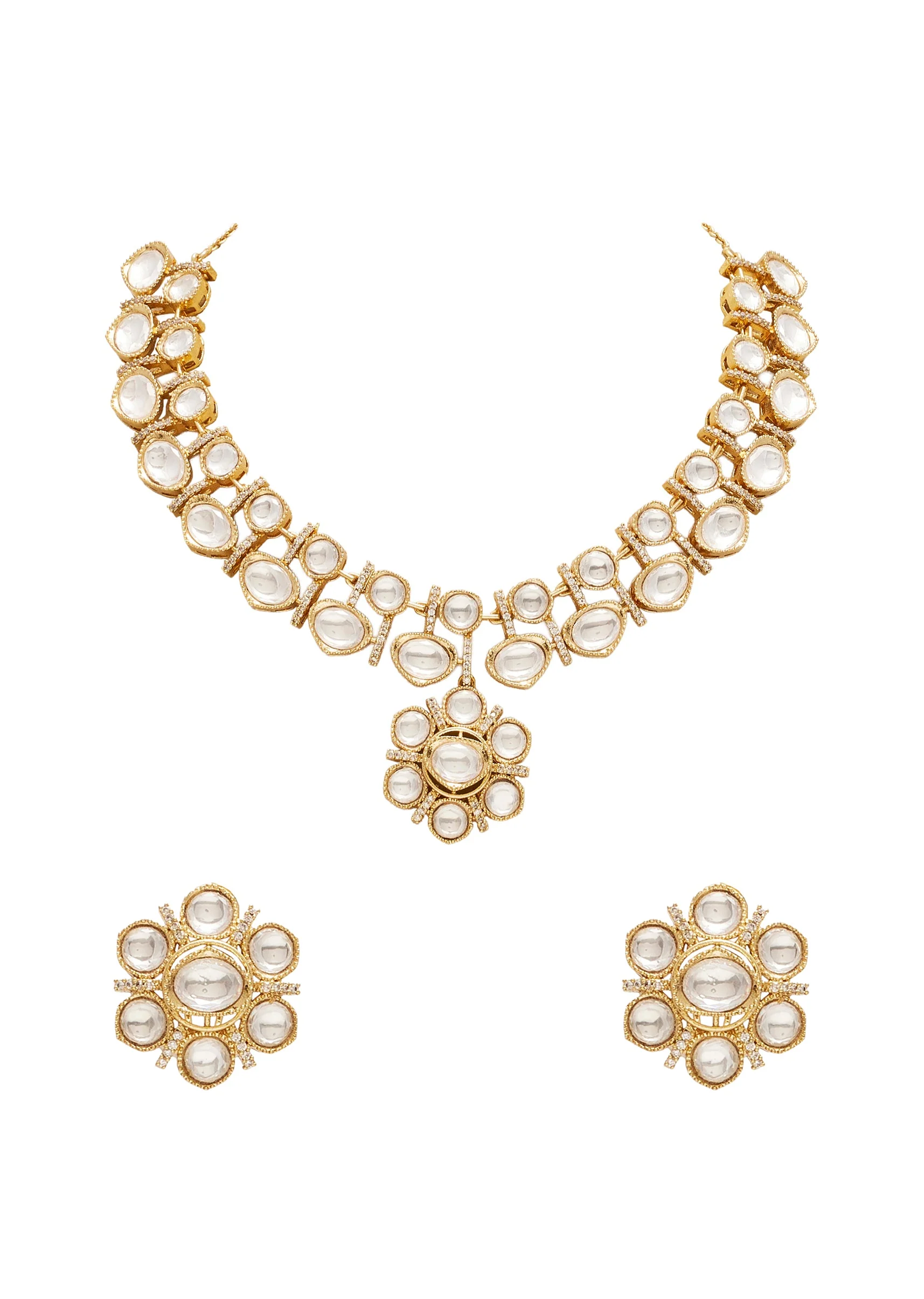 White Gold Pearl Necklace Set
