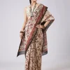 Cream Block Print Saree with Unstitched Blouse
