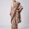 Cream Block Print Saree with Unstitched Blouse