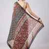 Cream Block Print Saree with Unstitched Blouse