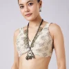 Cream Block Print Saree with Unstitched Blouse