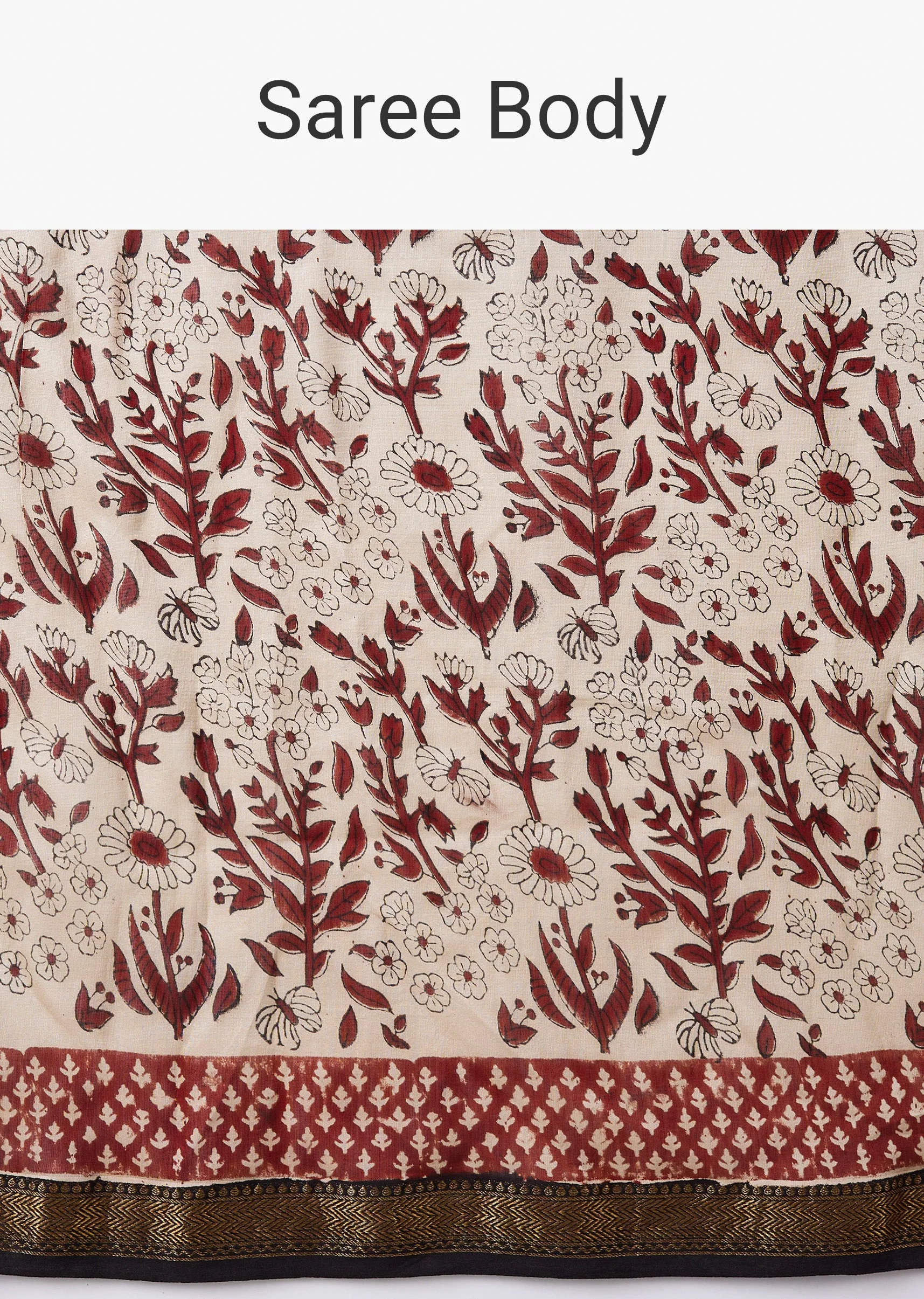 Cream Block Print Saree with Unstitched Blouse