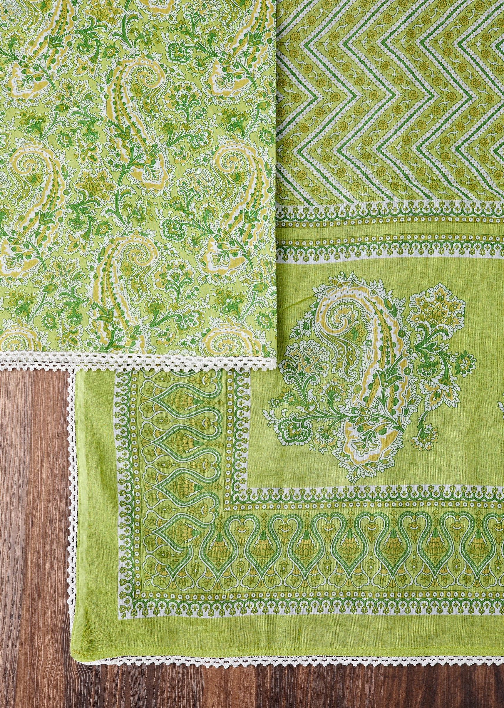 Green Cotton Printed Unstitched Suit
