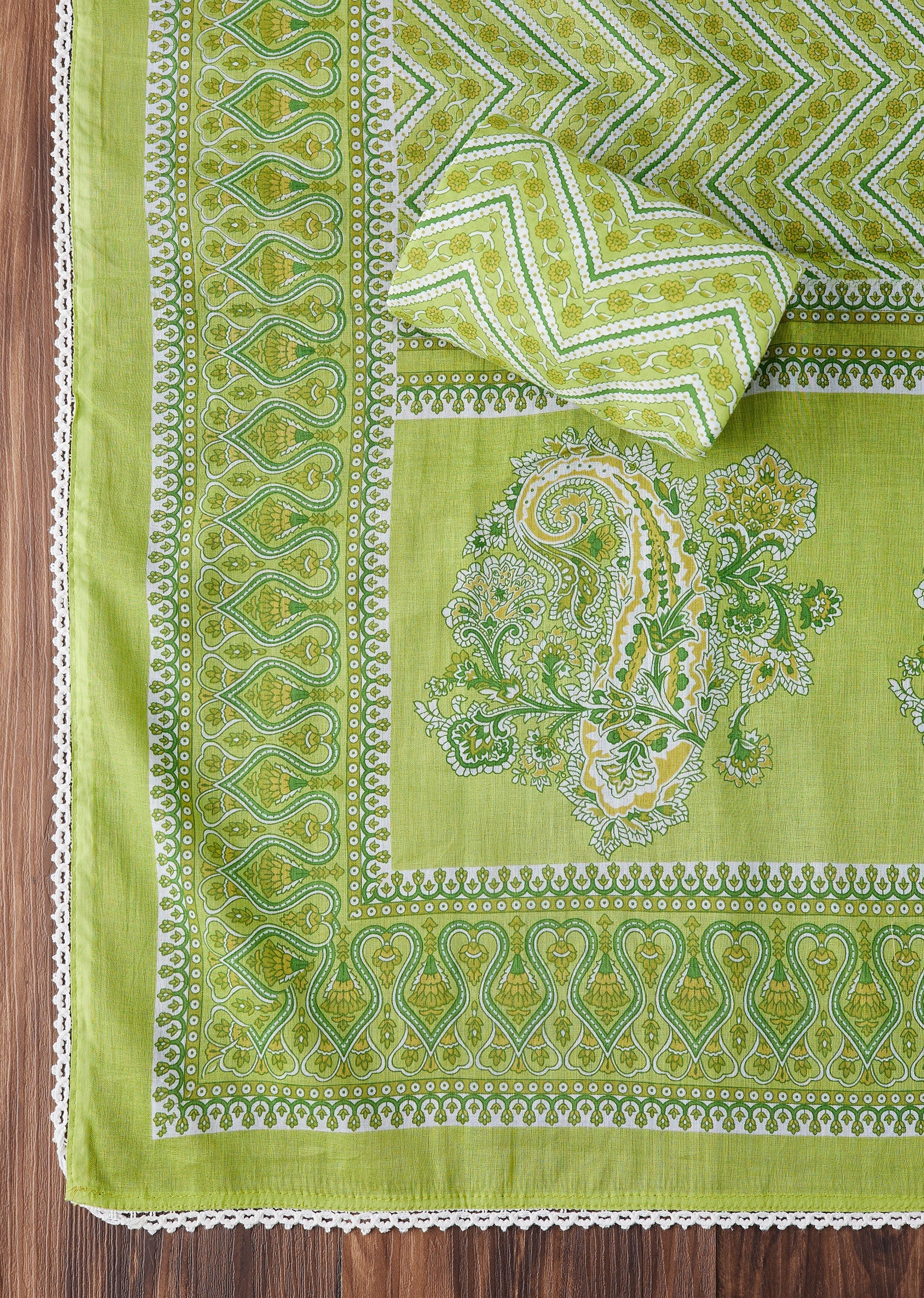 Green Cotton Printed Unstitched Suit