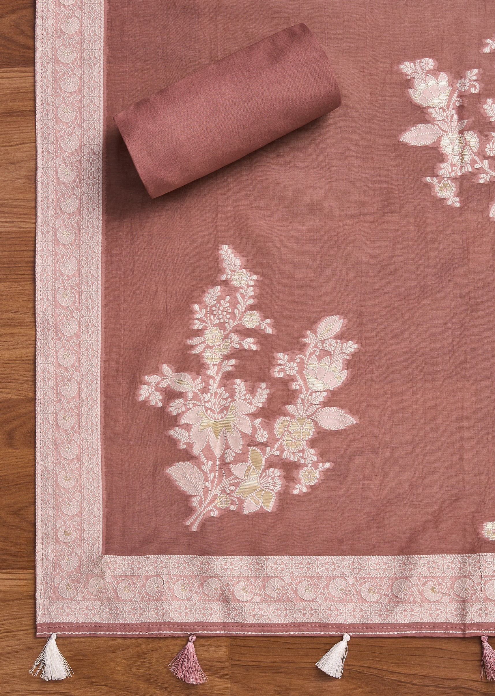 Mauve Unstitched Cotton Suit With Dupatta