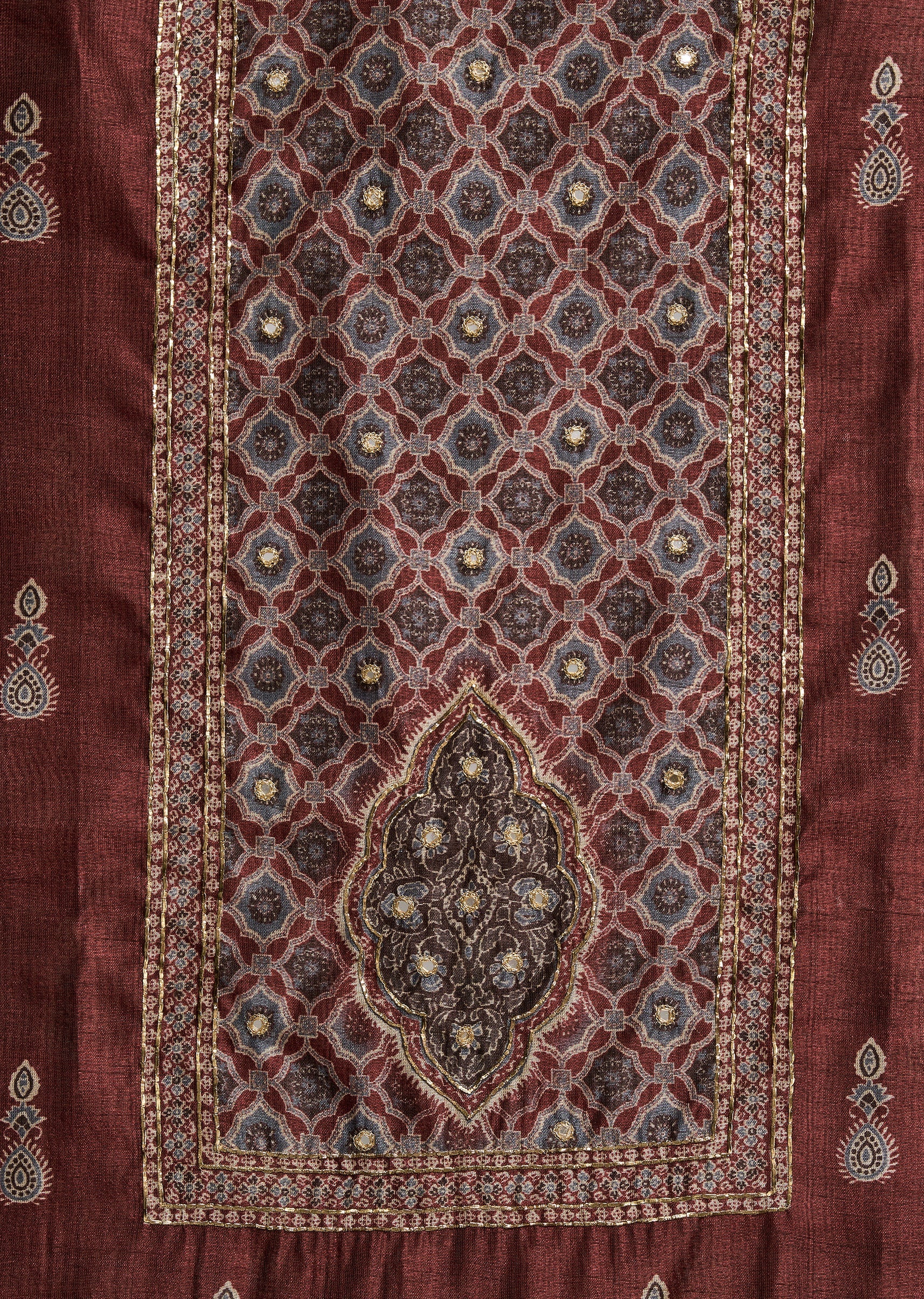 Simple Maroon Cotton Unstitched Suit