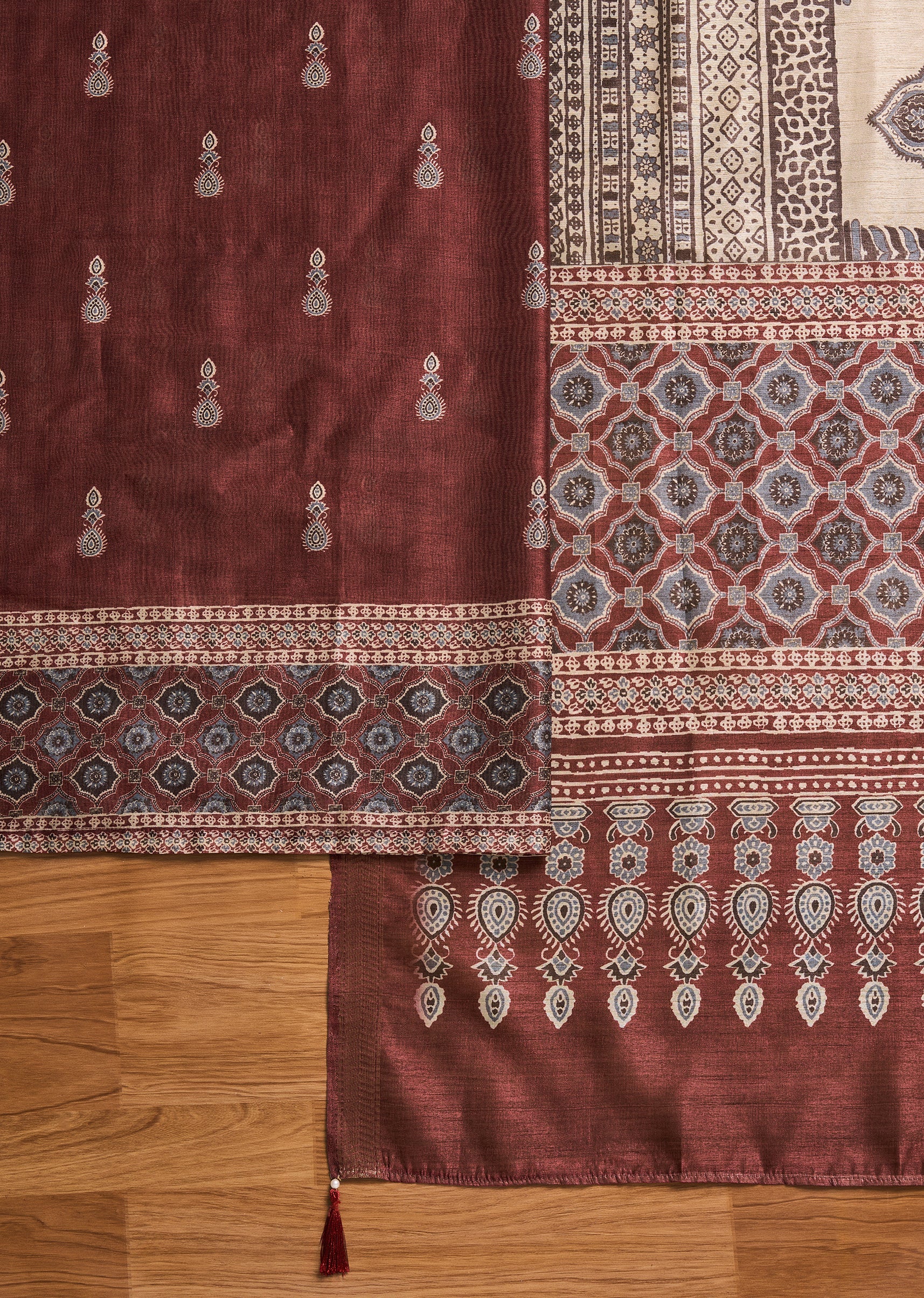 Simple Maroon Cotton Unstitched Suit