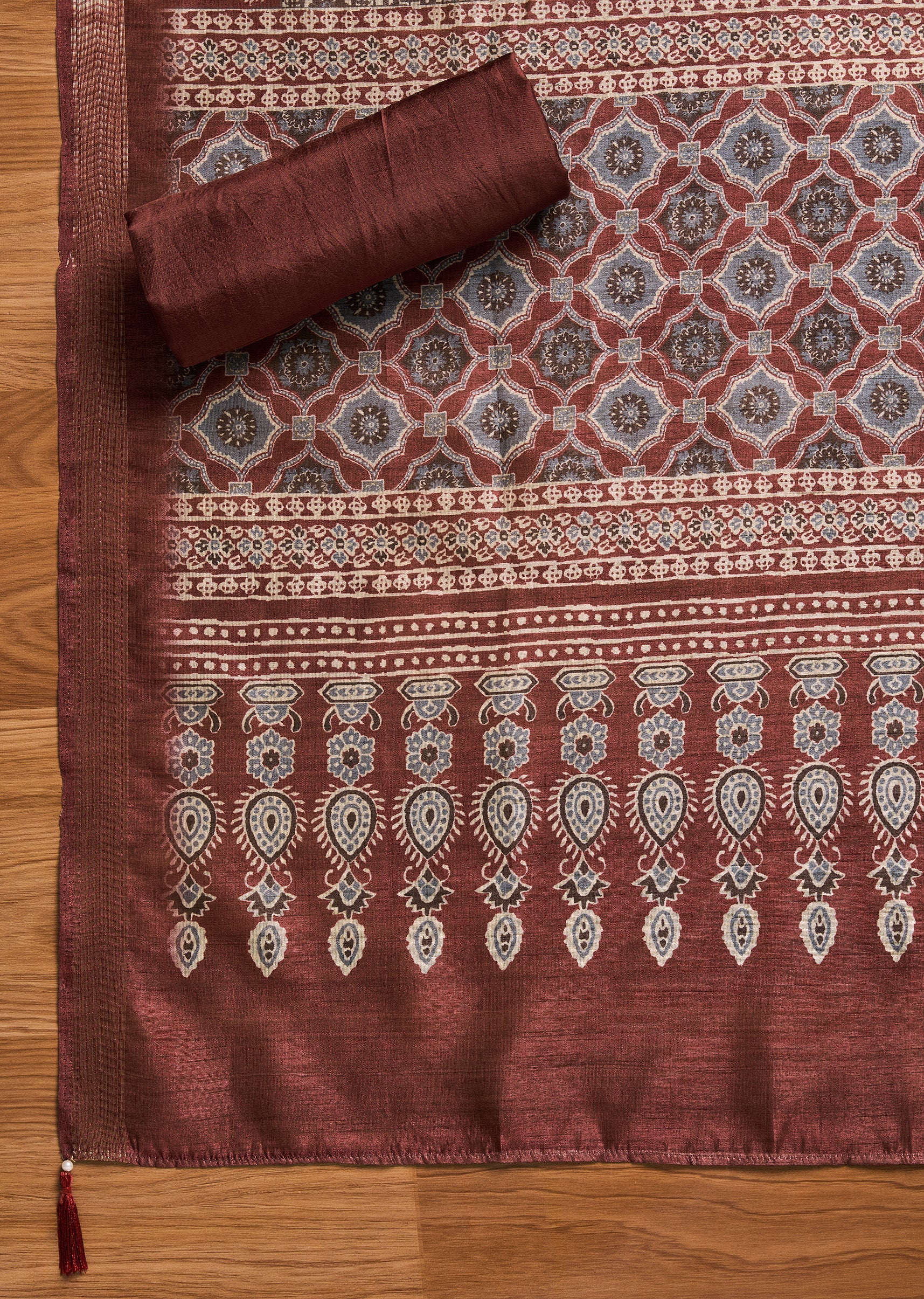 Simple Maroon Cotton Unstitched Suit