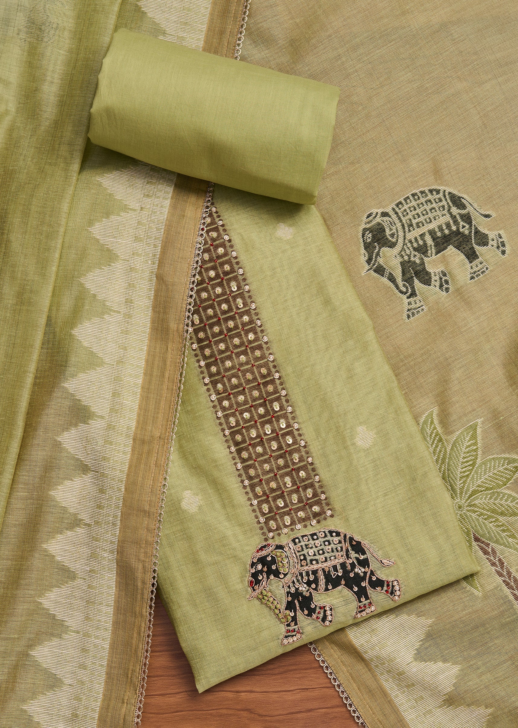 8057-green-cotton-printed-unstitched-suit-with-dupatta-1.jpg Green Cotton Printed Unstitched Suit With Dupatta
