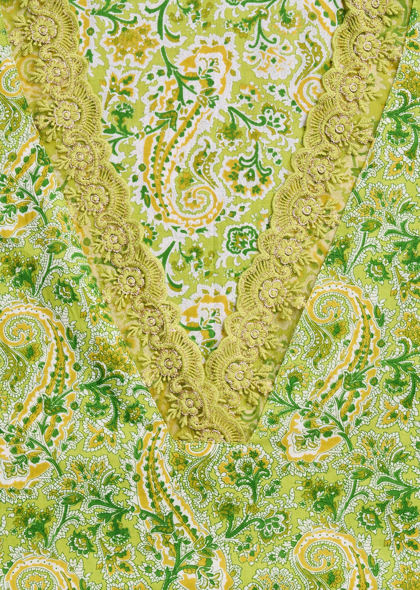 Parrot Green Cotton Floral Printed Unstitched Suit Set