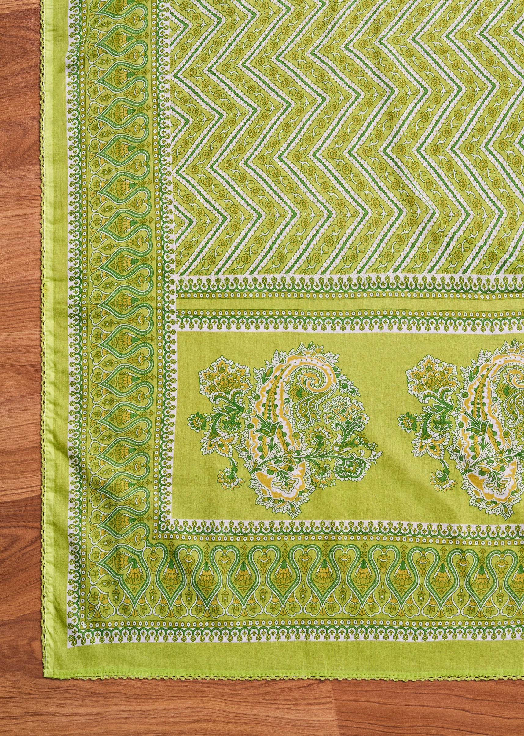 Parrot Green Cotton Floral Printed Unstitched Suit Set