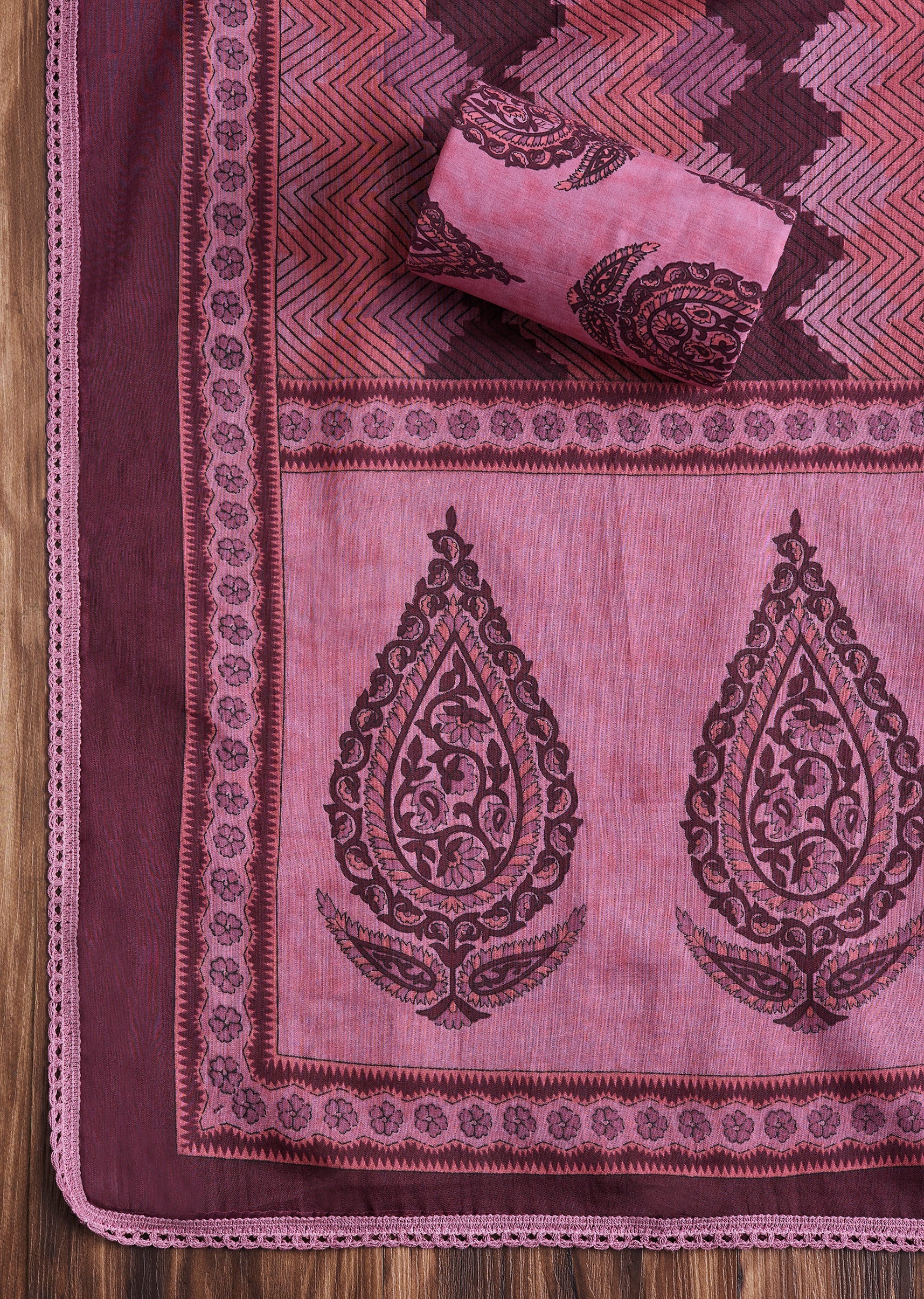 Candy Pink Cotton Printed Unstitched Suit Set