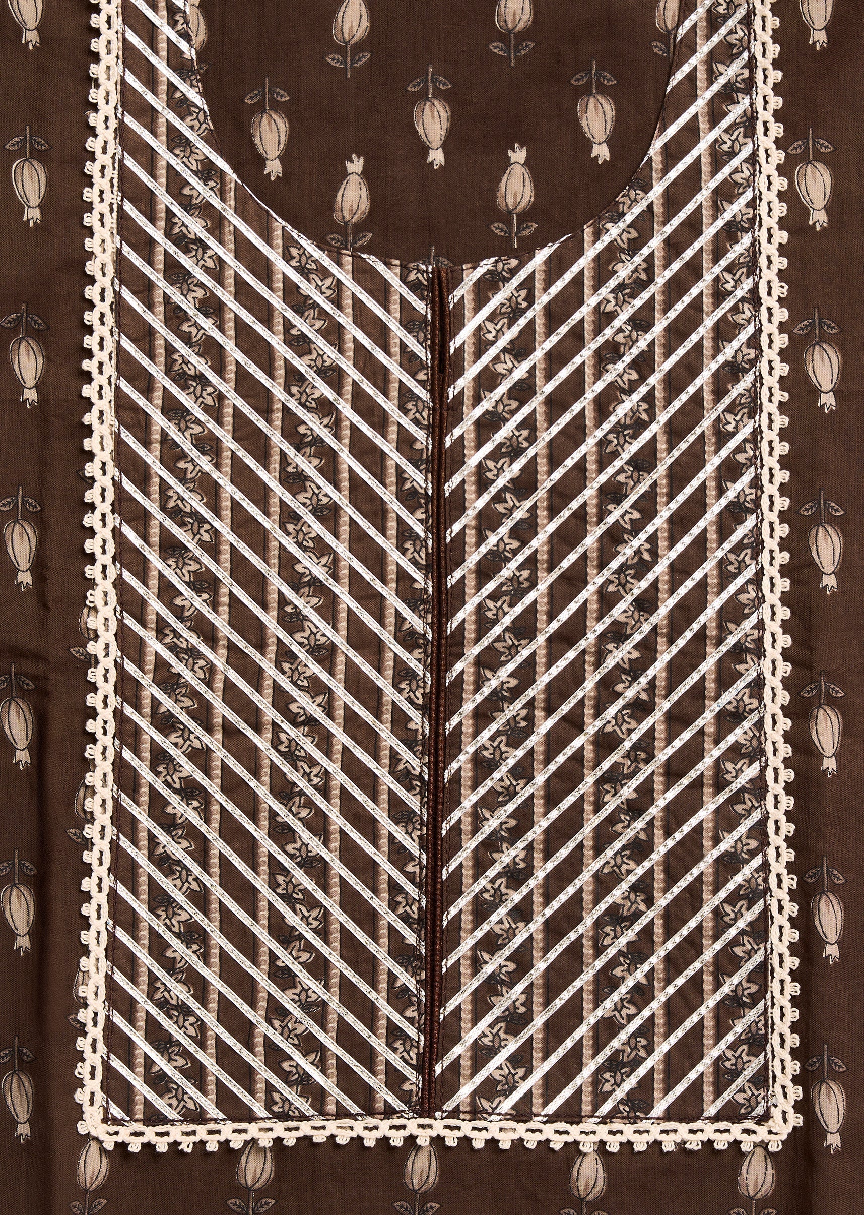 Brown Cotton Printed Unstitched Suit Set With Dupatta