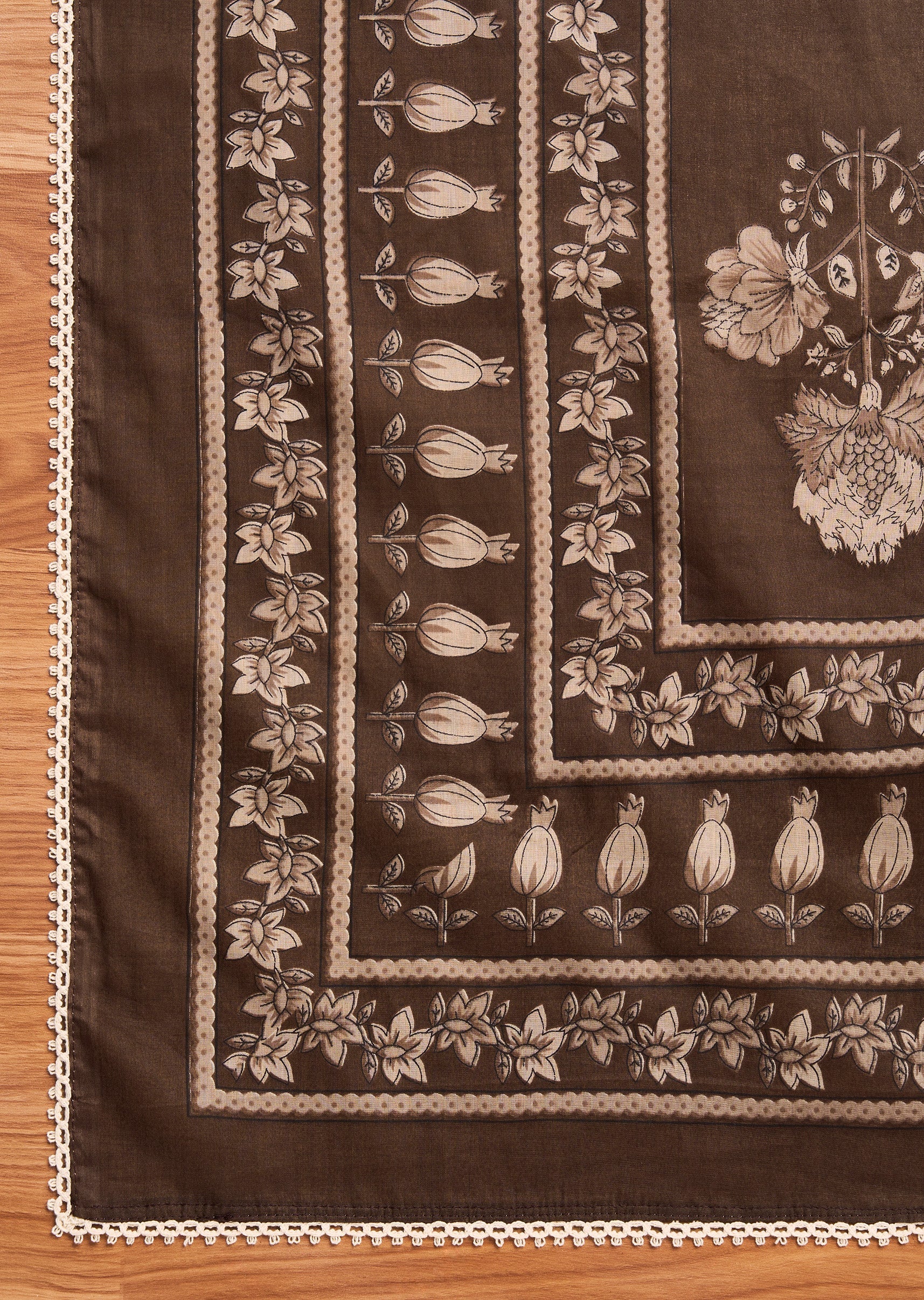 Brown Cotton Printed Unstitched Suit Set With Dupatta