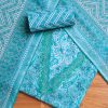 Aqua Blue Cotton Printed Unstitched Suit Set