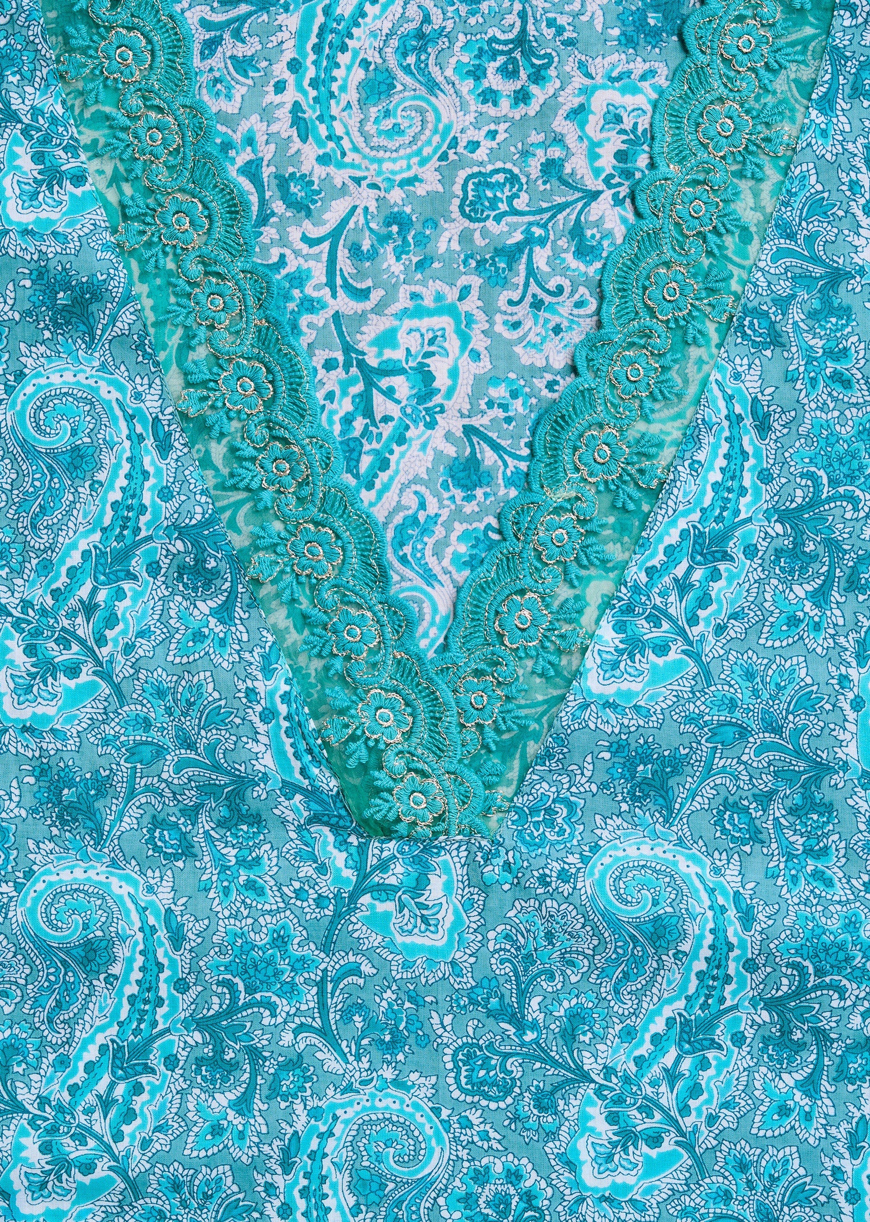 Aqua Blue Cotton Printed Unstitched Suit Set