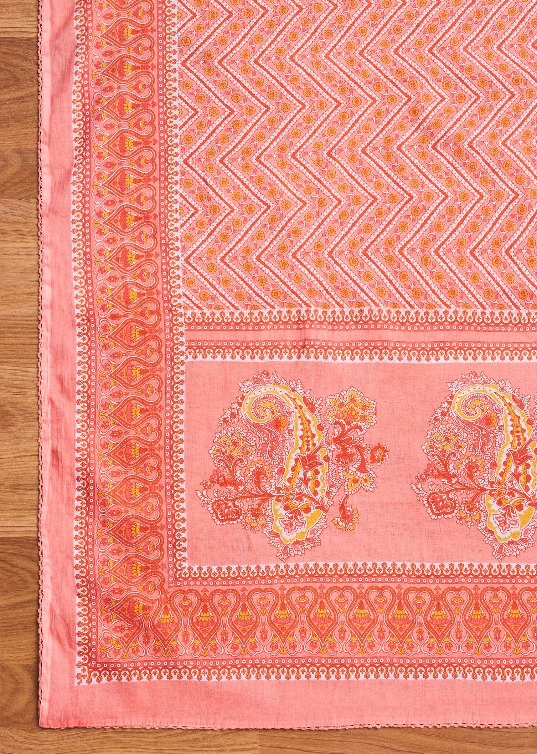 Peach Cotton Printed Unstitched Suit Set