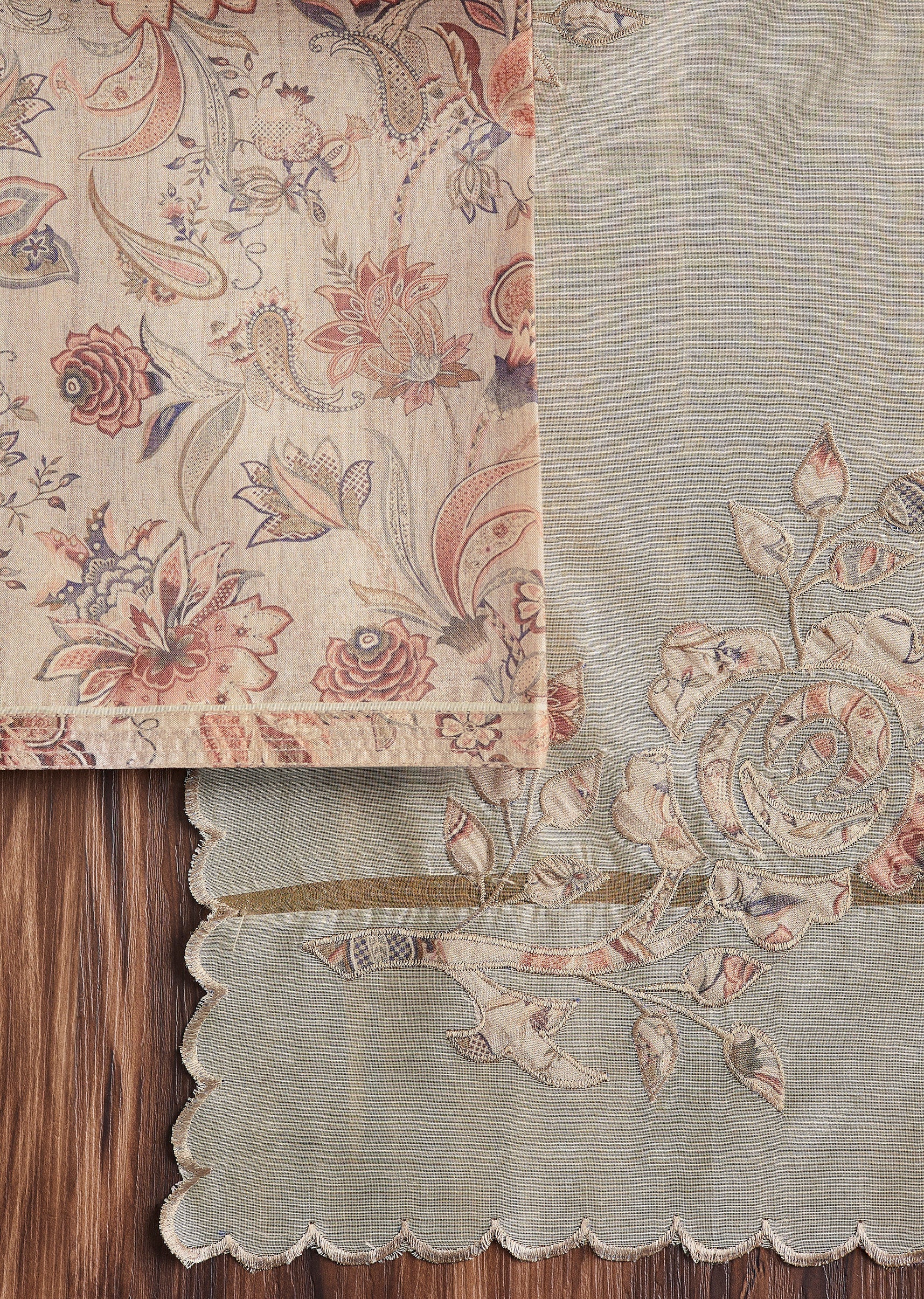 Sand Beige Cotton Printed Unstitched Suit Set