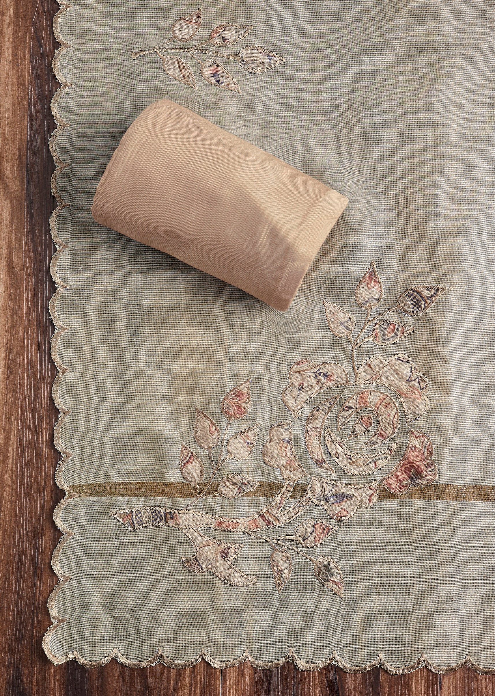 Sand Beige Cotton Printed Unstitched Suit Set