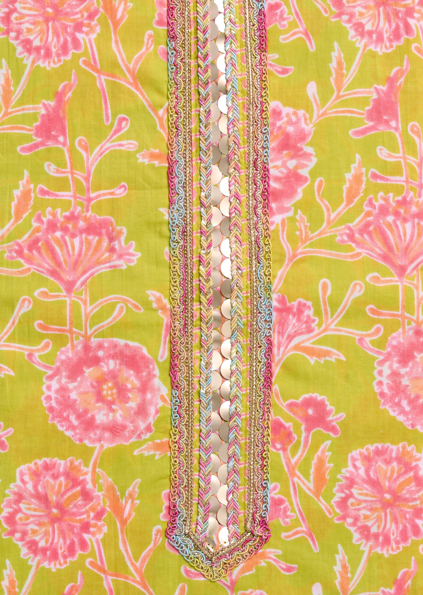 Parrot Green Cotton Printed Unstitched Suit Set