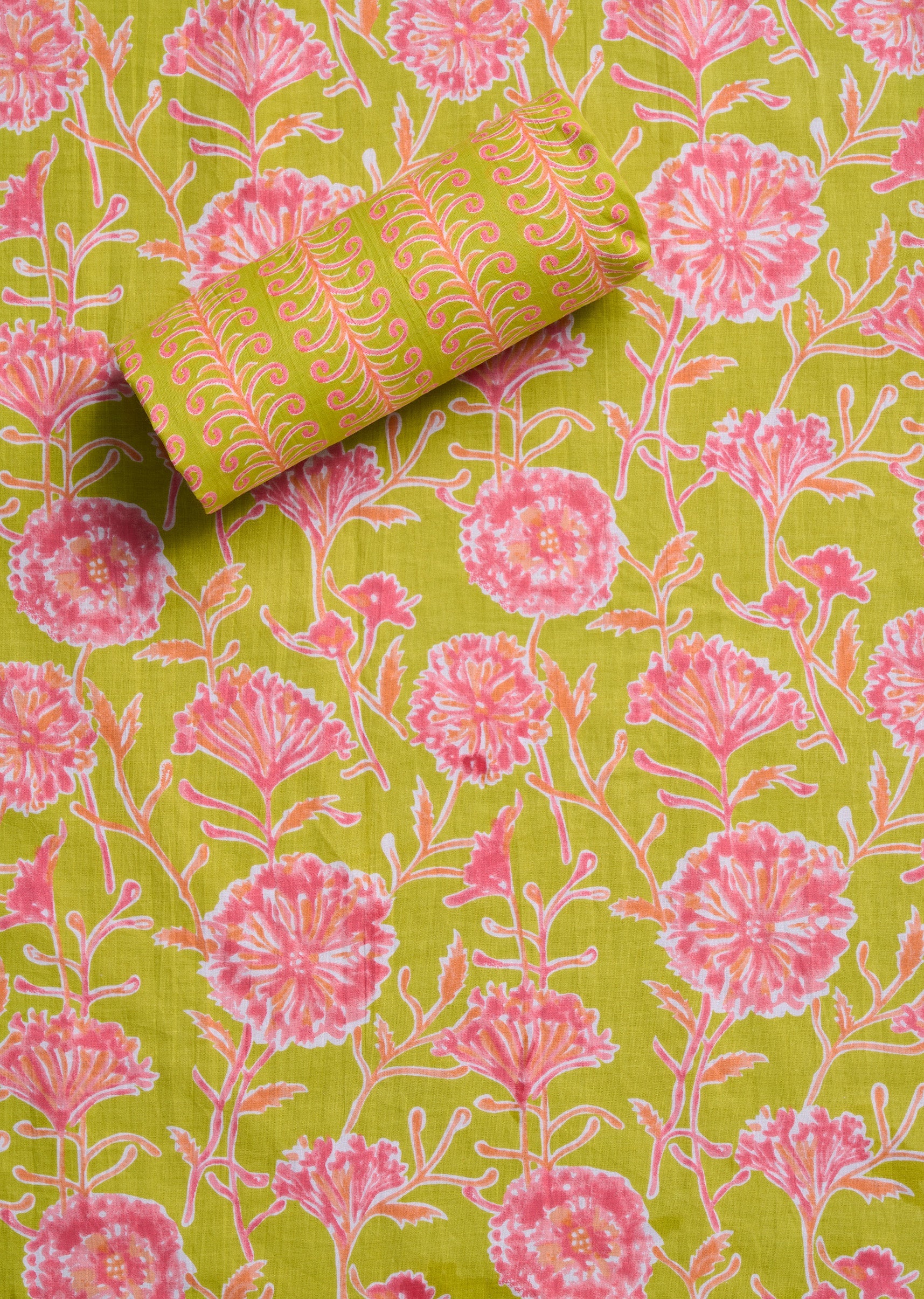 Parrot Green Cotton Printed Unstitched Suit Set