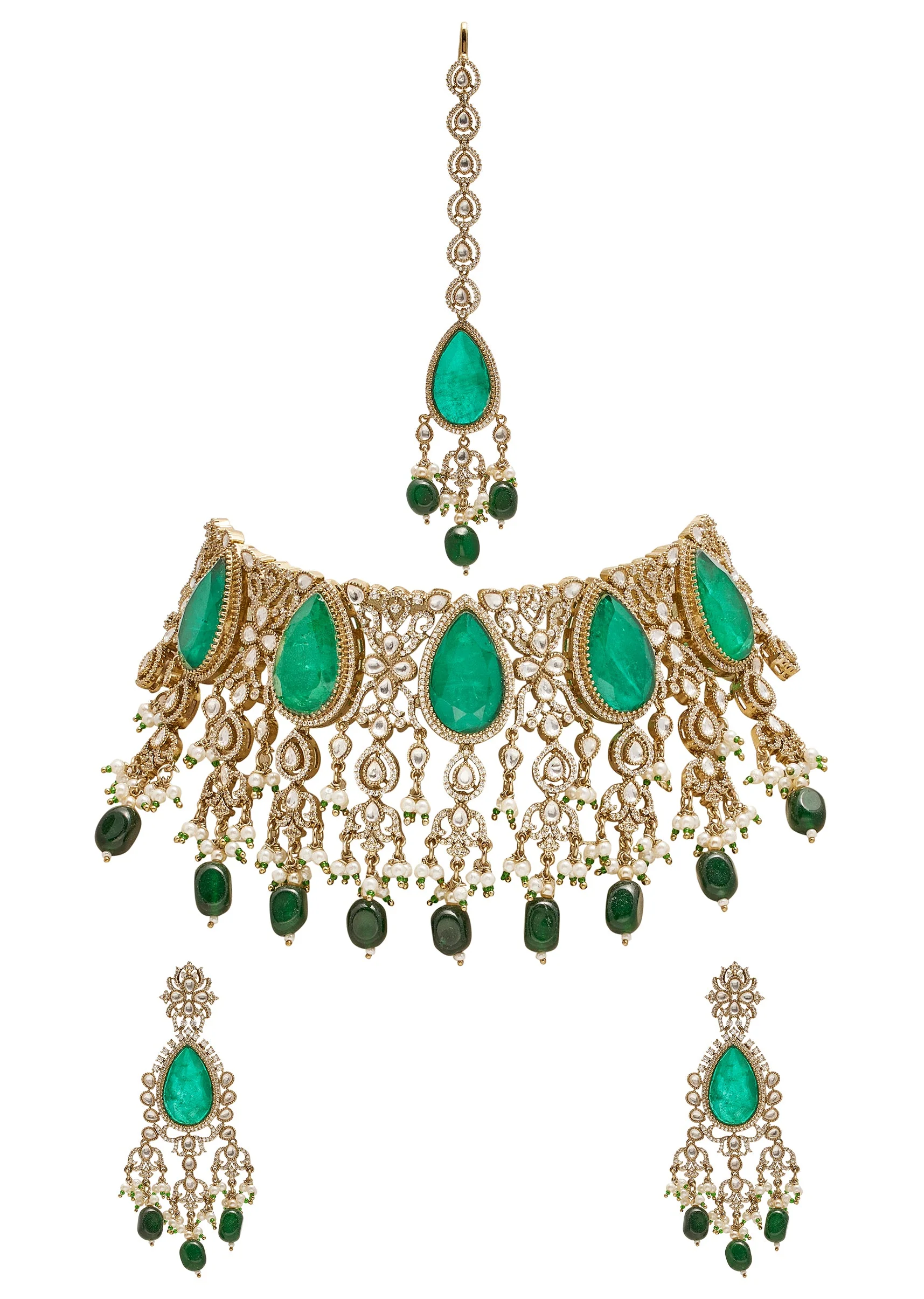 Green Gold Wedding Necklace Set