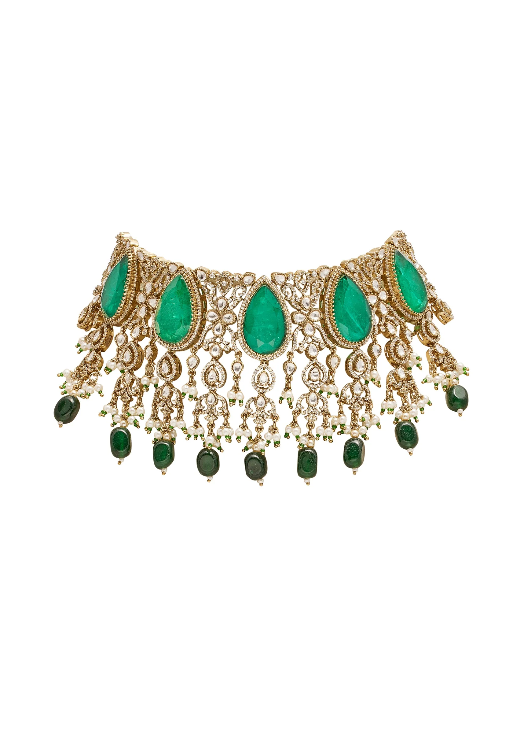 Green Gold Wedding Necklace Set