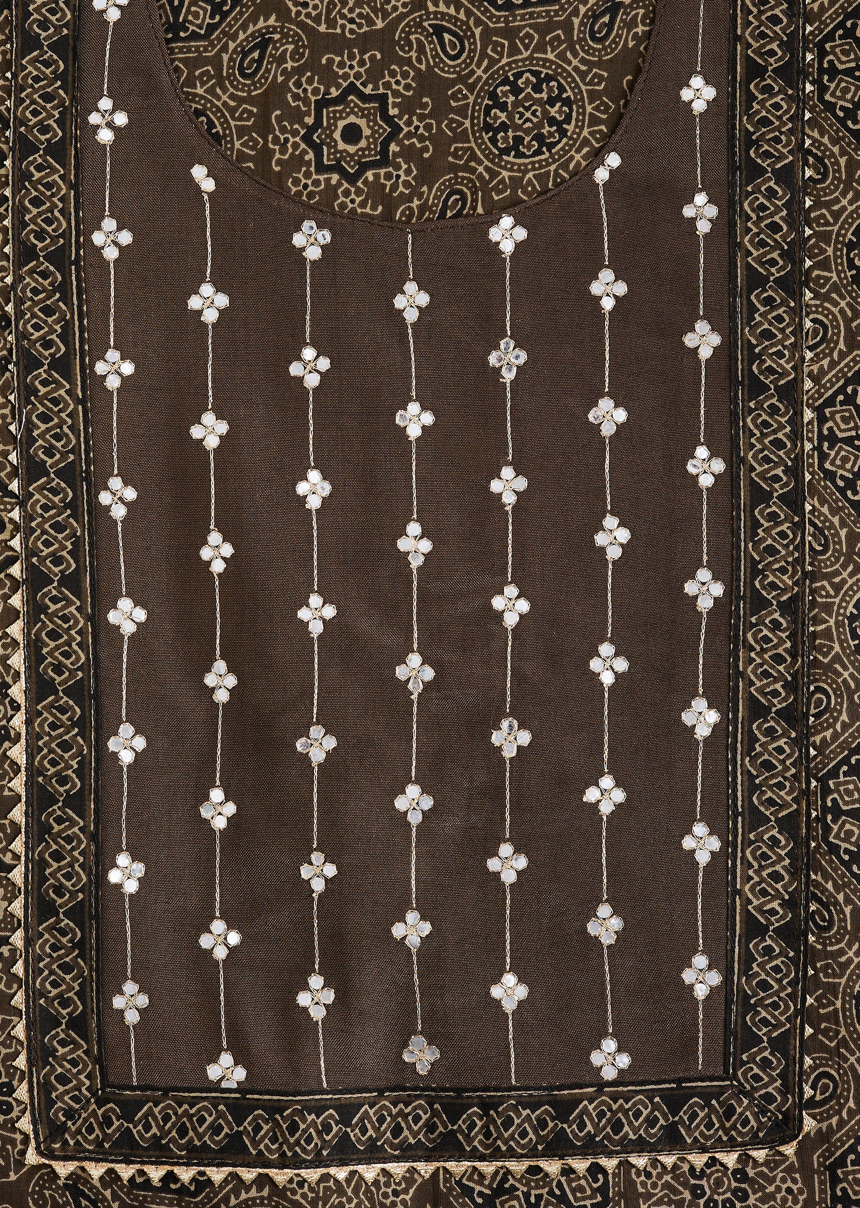 Earthy Brown Cotton Block Printed Unstitched Suit Set