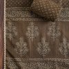 Earthy Brown Cotton Block Printed Unstitched Suit Set